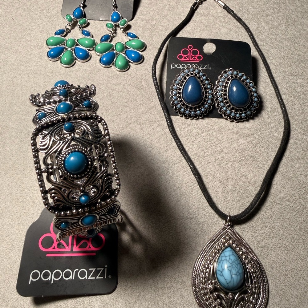 Paparazzi Silver and Teal Earrings Set - Picture 2 of 3